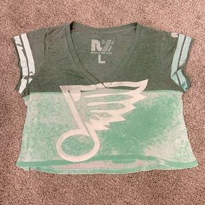 Rebel Yell Crop Tee, Distressed, green & mint, size Large, EUC